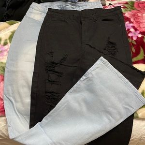 set of TWO high rise flare jeans - size M